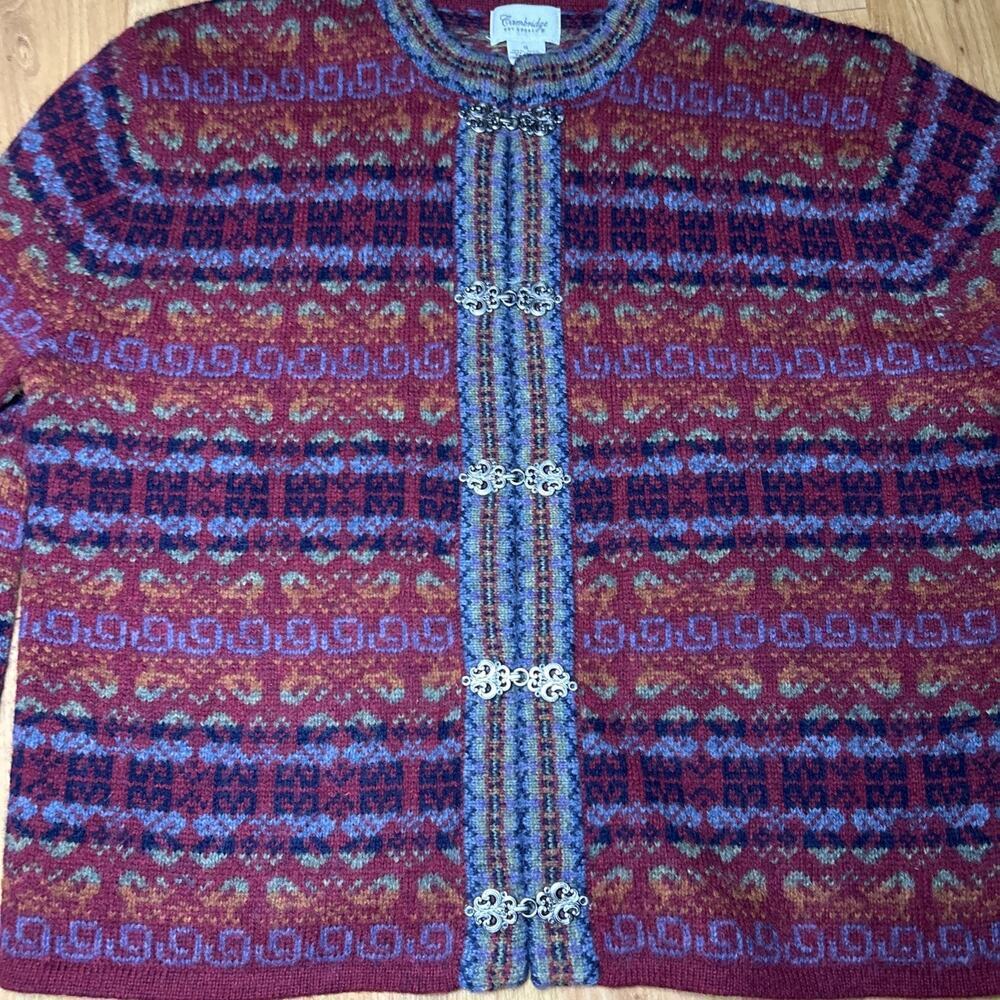 Vintage Cambridge 100% Wool Cardigan Fair Isle Nordic Knit Frog Clasp Women's S - Picture 9 of 13